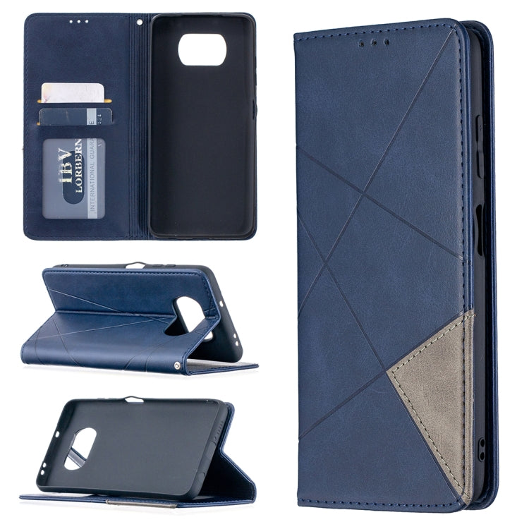 Rhombus Texture Horizontal Flip Magnetic Leather Case with Holder & Card Slots, For Xiaomi Mi Poco X3