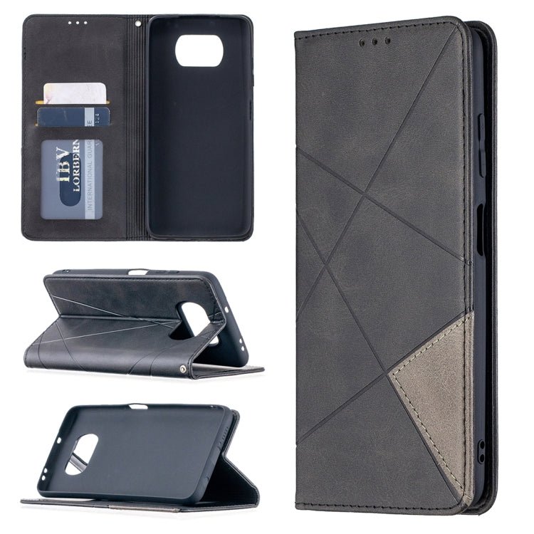 Rhombus Texture Horizontal Flip Magnetic Leather Case with Holder & Card Slots, For Xiaomi Mi Poco X3