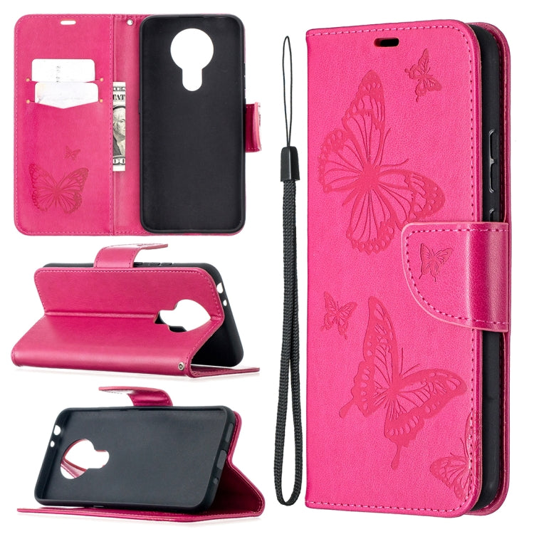 Two Butterflies Embossing Pattern Horizontal Flip Leather Case with Holder & Card Slot & Wallet & Lanyard, For Nokia 3.4