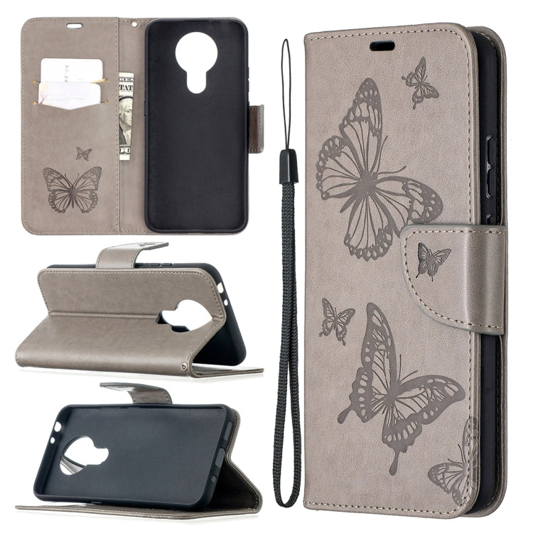 Two Butterflies Embossing Pattern Horizontal Flip Leather Case with Holder & Card Slot & Wallet & Lanyard, For Nokia 3.4