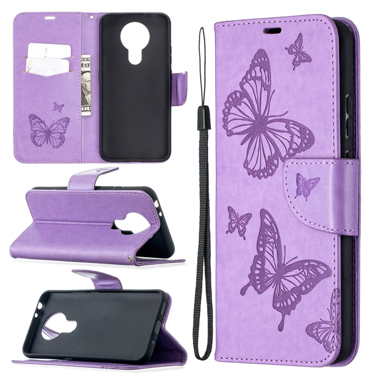 Two Butterflies Embossing Pattern Horizontal Flip Leather Case with Holder & Card Slot & Wallet & Lanyard, For Nokia 3.4
