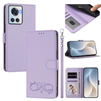 Happy Heart Pattern Magnetic Closure Vegan Leather Phone Case with Wrist Strap, For OnePlus 10R / Ace / 10R Prime, For OnePlus Nord CE 2 5G