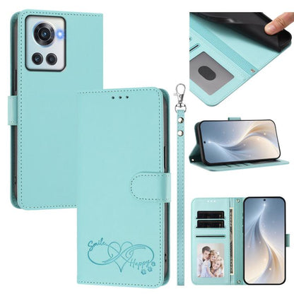 Happy Heart Pattern Magnetic Closure Vegan Leather Phone Case with Wrist Strap, For OnePlus 10R / Ace / 10R Prime, For OnePlus Nord CE 2 5G