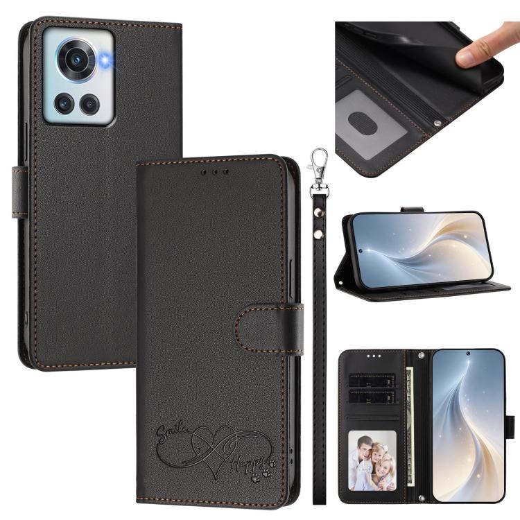 Happy Heart Pattern Magnetic Closure Vegan Leather Phone Case with Wrist Strap, For OnePlus 10R / Ace / 10R Prime, For OnePlus Nord CE 2 5G