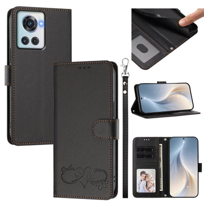 Happy Heart Pattern Magnetic Closure Vegan Leather Phone Case with Wrist Strap, For OnePlus 10R / Ace / 10R Prime, For OnePlus Nord CE 2 5G