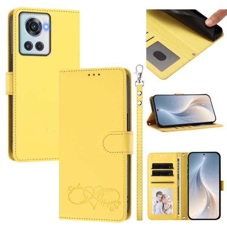 Happy Heart Pattern Magnetic Closure Vegan Leather Phone Case with Wrist Strap, For OnePlus 10R / Ace / 10R Prime, For OnePlus Nord CE 2 5G