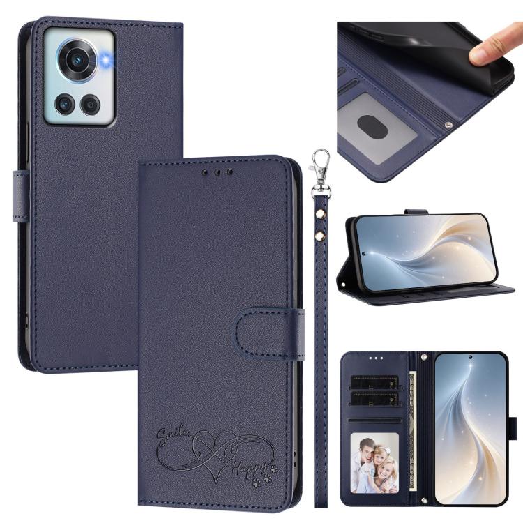 Happy Heart Pattern Magnetic Closure Vegan Leather Phone Case with Wrist Strap, For OnePlus 10R / Ace / 10R Prime, For OnePlus Nord CE 2 5G