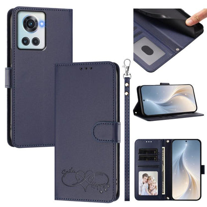 Happy Heart Pattern Magnetic Closure Vegan Leather Phone Case with Wrist Strap, For OnePlus 10R / Ace / 10R Prime, For OnePlus Nord CE 2 5G