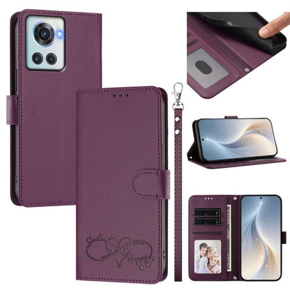 Happy Heart Pattern Magnetic Closure Vegan Leather Phone Case with Wrist Strap, For OnePlus 10R / Ace / 10R Prime, For OnePlus Nord CE 2 5G