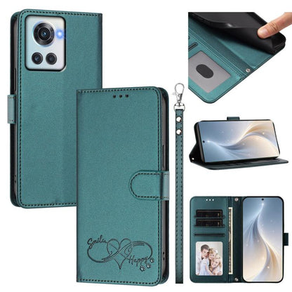 Happy Heart Pattern Magnetic Closure Vegan Leather Phone Case with Wrist Strap, For OnePlus 10R / Ace / 10R Prime, For OnePlus Nord CE 2 5G