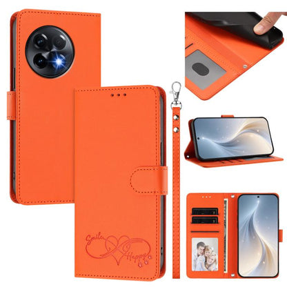 Happy Heart Pattern Magnetic Closure Vegan Leather Phone Case with Wrist Strap, For OnePlus Nord 3 / Ace 2V, For OnePlus 11R 5G Global