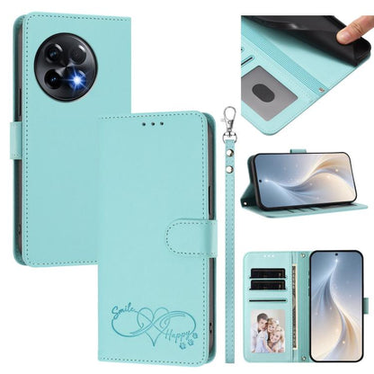 Happy Heart Pattern Magnetic Closure Vegan Leather Phone Case with Wrist Strap, For OnePlus Nord 3 / Ace 2V, For OnePlus 11R 5G Global