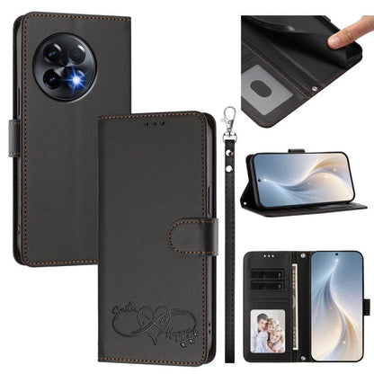 Happy Heart Pattern Magnetic Closure Vegan Leather Phone Case with Wrist Strap, For OnePlus Nord 3 / Ace 2V, For OnePlus 11R 5G Global