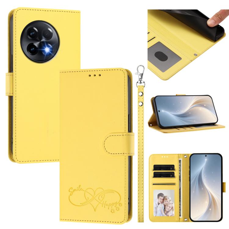 Happy Heart Pattern Magnetic Closure Vegan Leather Phone Case with Wrist Strap, For OnePlus Nord 3 / Ace 2V, For OnePlus 11R 5G Global