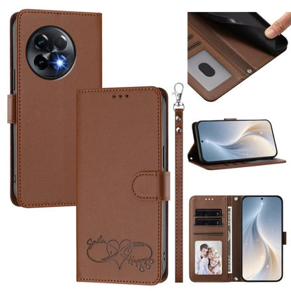 Happy Heart Pattern Magnetic Closure Vegan Leather Phone Case with Wrist Strap, For OnePlus Nord 3 / Ace 2V, For OnePlus 11R 5G Global