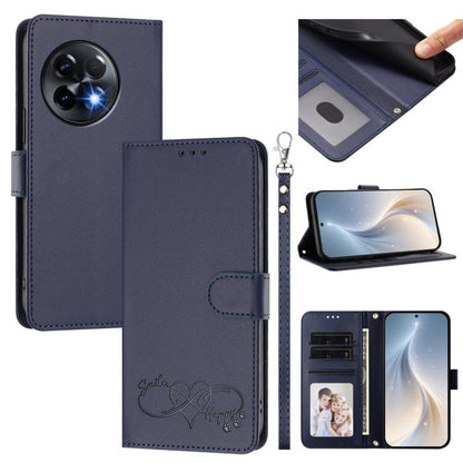 Happy Heart Pattern Magnetic Closure Vegan Leather Phone Case with Wrist Strap, For OnePlus Nord 3 / Ace 2V, For OnePlus 11R 5G Global