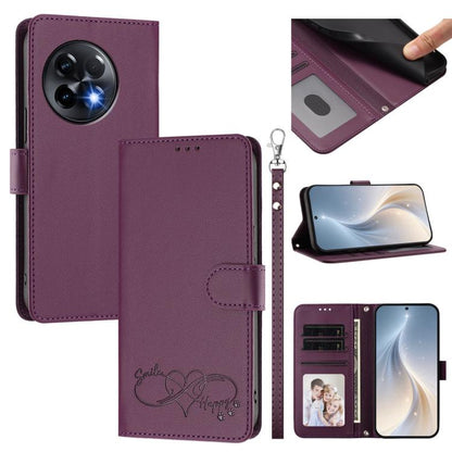 Happy Heart Pattern Magnetic Closure Vegan Leather Phone Case with Wrist Strap, For OnePlus Nord 3 / Ace 2V, For OnePlus 11R 5G Global