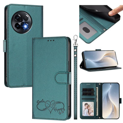 Happy Heart Pattern Magnetic Closure Vegan Leather Phone Case with Wrist Strap, For OnePlus Nord 3 / Ace 2V, For OnePlus 11R 5G Global