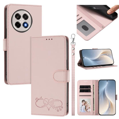 Happy Heart Pattern Magnetic Closure Vegan Leather Phone Case with Wrist Strap, For OnePlus 13T 5G, For OnePlus 13R / Ace 5 Pro 5G