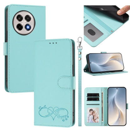 Happy Heart Pattern Magnetic Closure Vegan Leather Phone Case with Wrist Strap, For OnePlus 13T 5G, For OnePlus 13R / Ace 5 Pro 5G