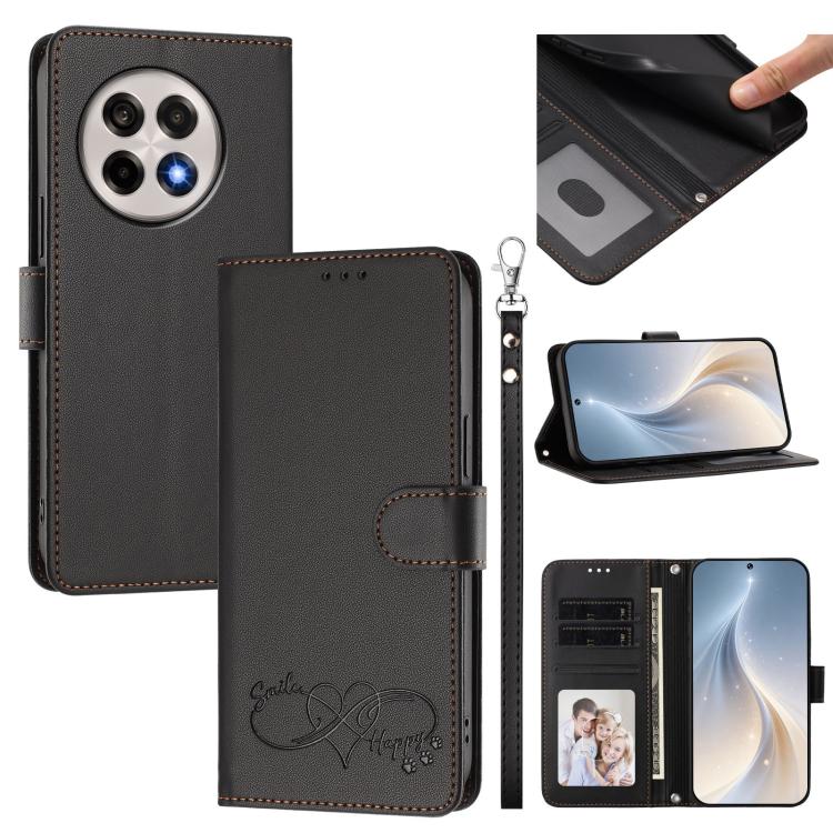 Happy Heart Pattern Magnetic Closure Vegan Leather Phone Case with Wrist Strap, For OnePlus 13T 5G, For OnePlus 13R / Ace 5 Pro 5G