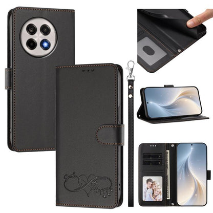 Happy Heart Pattern Magnetic Closure Vegan Leather Phone Case with Wrist Strap, For OnePlus 13T 5G, For OnePlus 13R / Ace 5 Pro 5G