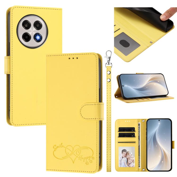 Happy Heart Pattern Magnetic Closure Vegan Leather Phone Case with Wrist Strap, For OnePlus 13T 5G, For OnePlus 13R / Ace 5 Pro 5G