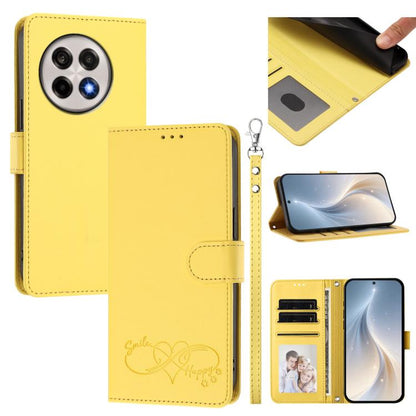 Happy Heart Pattern Magnetic Closure Vegan Leather Phone Case with Wrist Strap, For OnePlus 13T 5G, For OnePlus 13R / Ace 5 Pro 5G