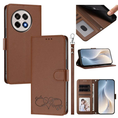 Happy Heart Pattern Magnetic Closure Vegan Leather Phone Case with Wrist Strap, For OnePlus 13T 5G, For OnePlus 13R / Ace 5 Pro 5G