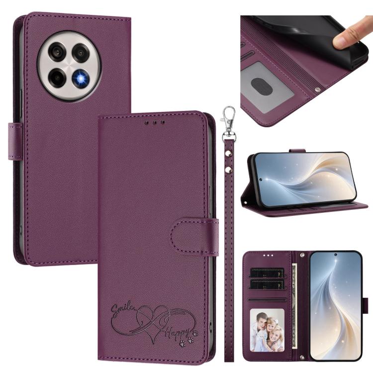 Happy Heart Pattern Magnetic Closure Vegan Leather Phone Case with Wrist Strap, For OnePlus 13T 5G, For OnePlus 13R / Ace 5 Pro 5G