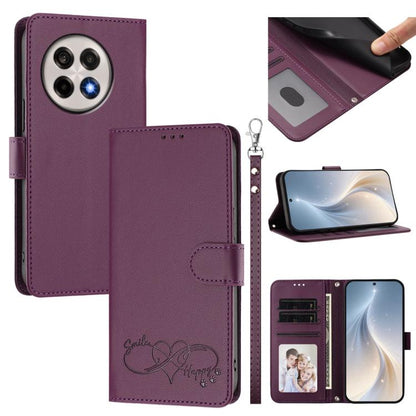 Happy Heart Pattern Magnetic Closure Vegan Leather Phone Case with Wrist Strap, For OnePlus 13T 5G, For OnePlus 13R / Ace 5 Pro 5G