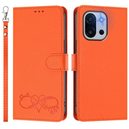 Happy Heart Pattern Magnetic Closure Vegan Leather Phone Case with Wrist Strap, For OnePlus 13T 5G, For OnePlus 13R / Ace 5 Pro 5G