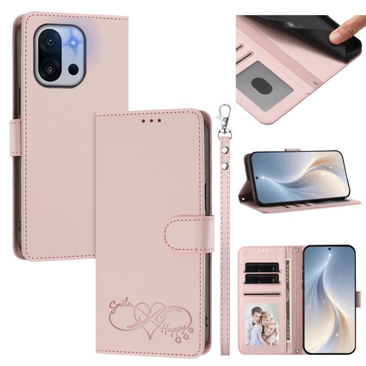 Happy Heart Pattern Magnetic Closure Vegan Leather Phone Case with Wrist Strap, For OnePlus 13T 5G, For OnePlus 13R / Ace 5 Pro 5G