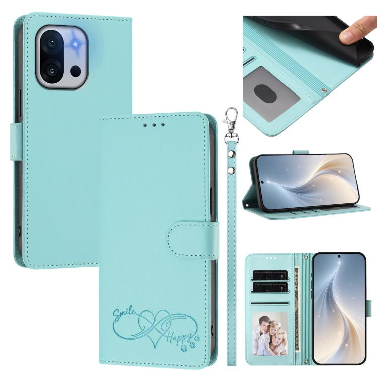 Happy Heart Pattern Magnetic Closure Vegan Leather Phone Case with Wrist Strap, For OnePlus 13T 5G, For OnePlus 13R / Ace 5 Pro 5G