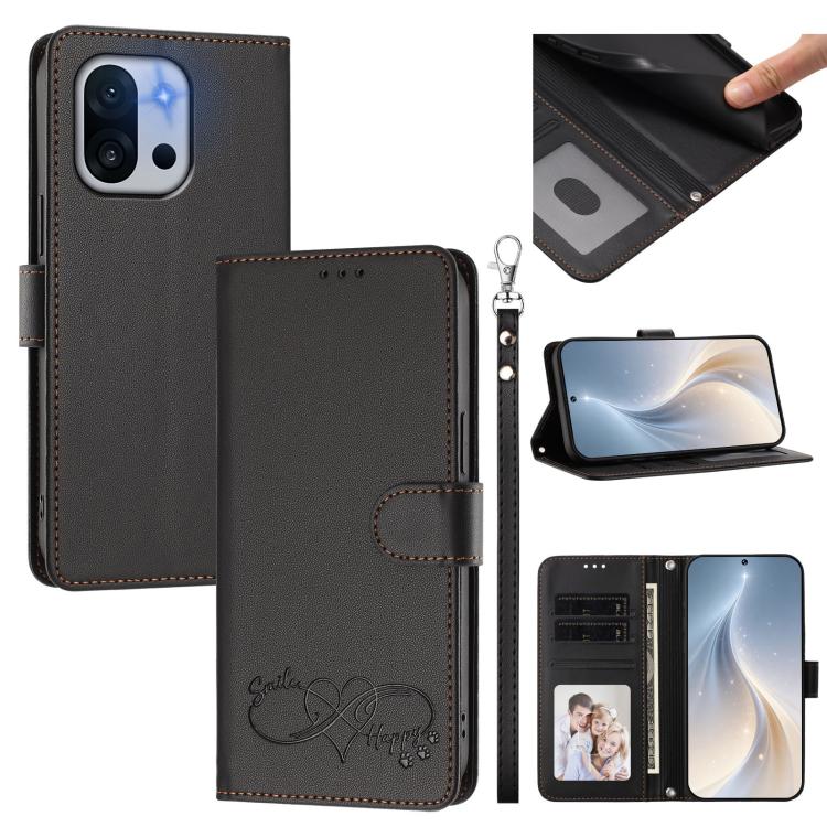 Happy Heart Pattern Magnetic Closure Vegan Leather Phone Case with Wrist Strap, For OnePlus 13T 5G, For OnePlus 13R / Ace 5 Pro 5G