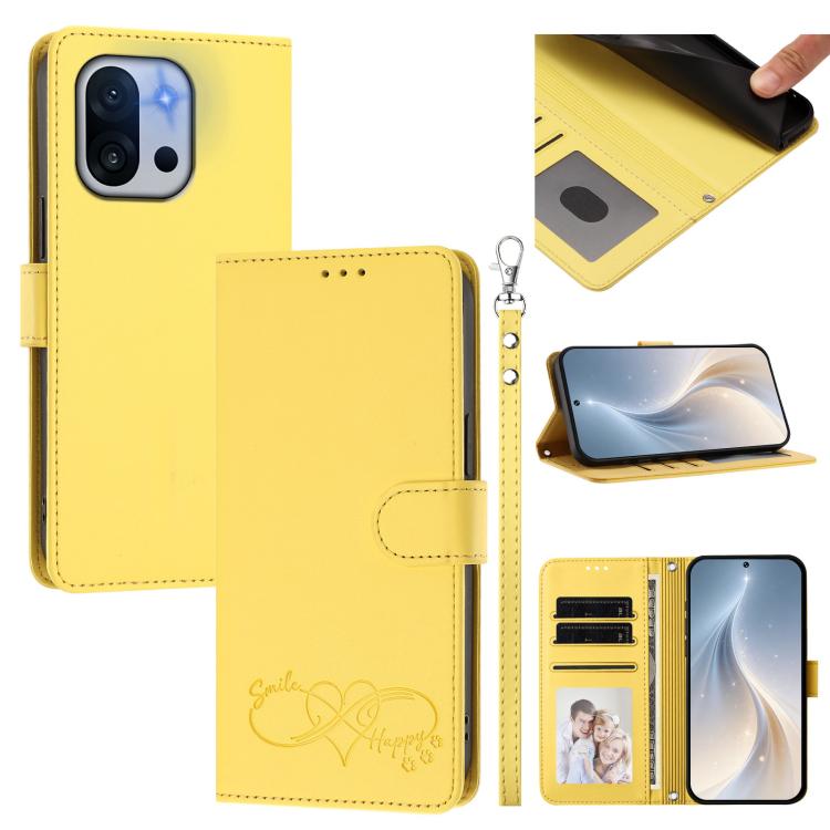 Happy Heart Pattern Magnetic Closure Vegan Leather Phone Case with Wrist Strap, For OnePlus 13T 5G, For OnePlus 13R / Ace 5 Pro 5G