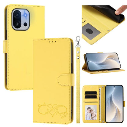 Happy Heart Pattern Magnetic Closure Vegan Leather Phone Case with Wrist Strap, For OnePlus 13T 5G, For OnePlus 13R / Ace 5 Pro 5G