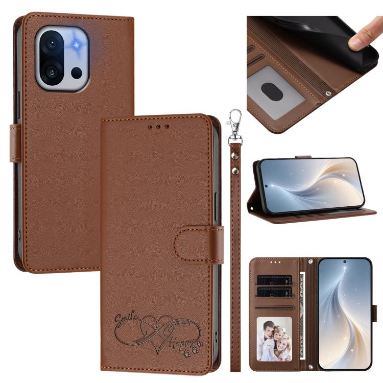 Happy Heart Pattern Magnetic Closure Vegan Leather Phone Case with Wrist Strap, For OnePlus 13T 5G, For OnePlus 13R / Ace 5 Pro 5G