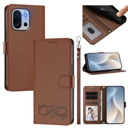 Happy Heart Pattern Magnetic Closure Vegan Leather Phone Case with Wrist Strap, For OnePlus 13T 5G, For OnePlus 13R / Ace 5 Pro 5G