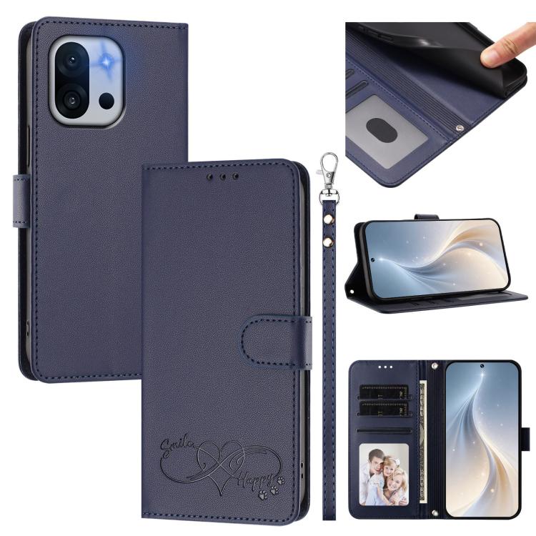 Happy Heart Pattern Magnetic Closure Vegan Leather Phone Case with Wrist Strap, For OnePlus 13T 5G, For OnePlus 13R / Ace 5 Pro 5G