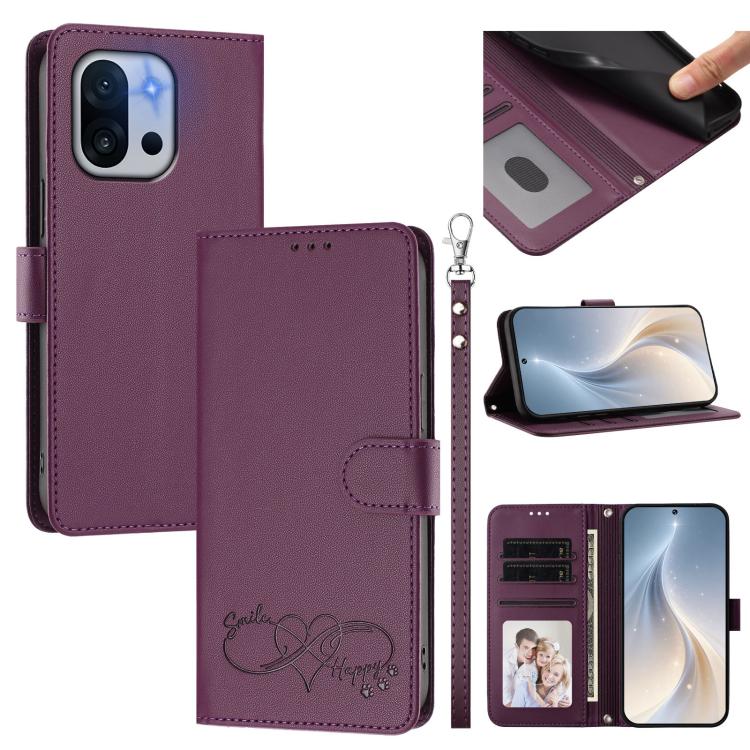 Happy Heart Pattern Magnetic Closure Vegan Leather Phone Case with Wrist Strap, For OnePlus 13T 5G, For OnePlus 13R / Ace 5 Pro 5G