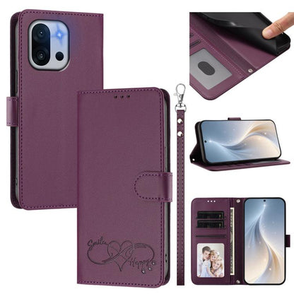 Happy Heart Pattern Magnetic Closure Vegan Leather Phone Case with Wrist Strap, For OnePlus 13T 5G, For OnePlus 13R / Ace 5 Pro 5G