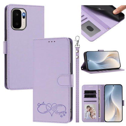 Happy Heart Pattern Magnetic Closure Vegan Leather Phone Case with Wrist Strap, For OnePlus Ace 6 Ultra 5G, For OnePlus Turbo 6