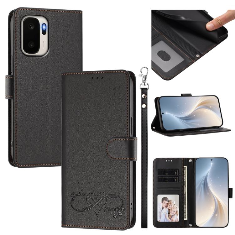 Happy Heart Pattern Magnetic Closure Vegan Leather Phone Case with Wrist Strap, For OnePlus Ace 6 Ultra 5G, For OnePlus Turbo 6