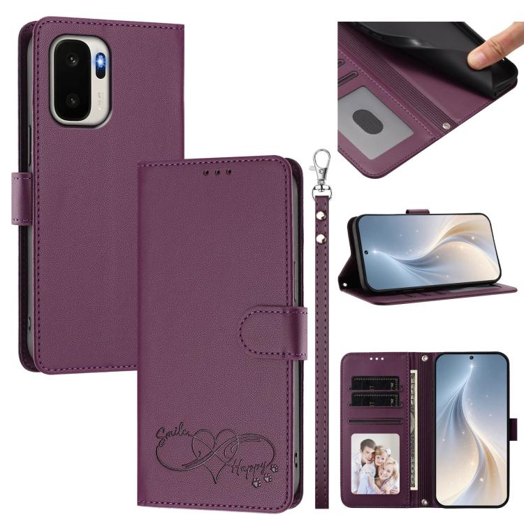 Happy Heart Pattern Magnetic Closure Vegan Leather Phone Case with Wrist Strap, For OnePlus Ace 6 Ultra 5G, For OnePlus Turbo 6