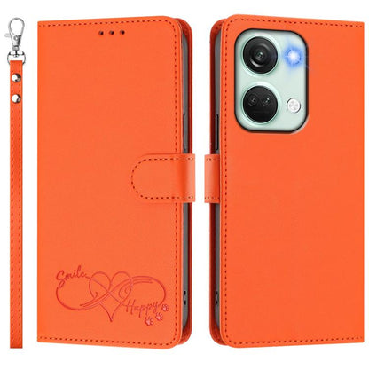 Happy Heart Pattern Magnetic Closure Vegan Leather Phone Case with Wrist Strap, For OnePlus Nord 3 / Ace 2V, For OnePlus 11R 5G Global