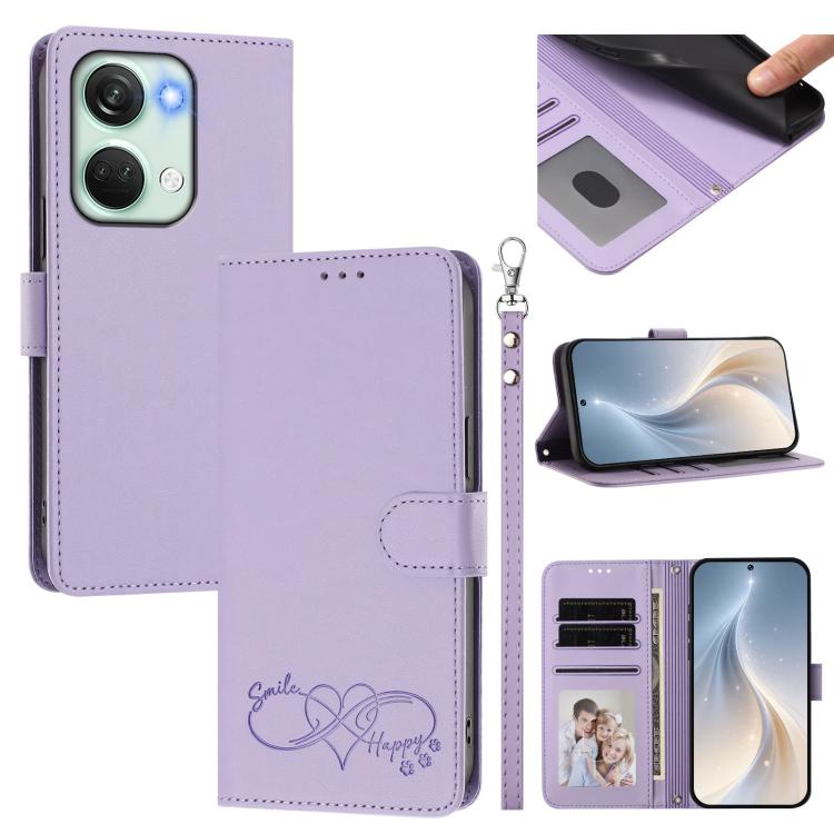 Happy Heart Pattern Magnetic Closure Vegan Leather Phone Case with Wrist Strap, For OnePlus Nord 3 / Ace 2V, For OnePlus 11R 5G Global