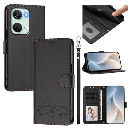 Happy Heart Pattern Magnetic Closure Vegan Leather Phone Case with Wrist Strap, For OnePlus Nord 3 / Ace 2V, For OnePlus 11R 5G Global