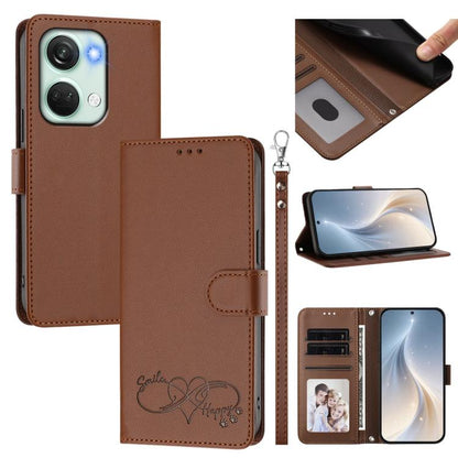 Happy Heart Pattern Magnetic Closure Vegan Leather Phone Case with Wrist Strap, For OnePlus Nord 3 / Ace 2V, For OnePlus 11R 5G Global