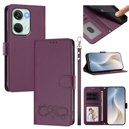 Happy Heart Pattern Magnetic Closure Vegan Leather Phone Case with Wrist Strap, For OnePlus Nord 3 / Ace 2V, For OnePlus 11R 5G Global